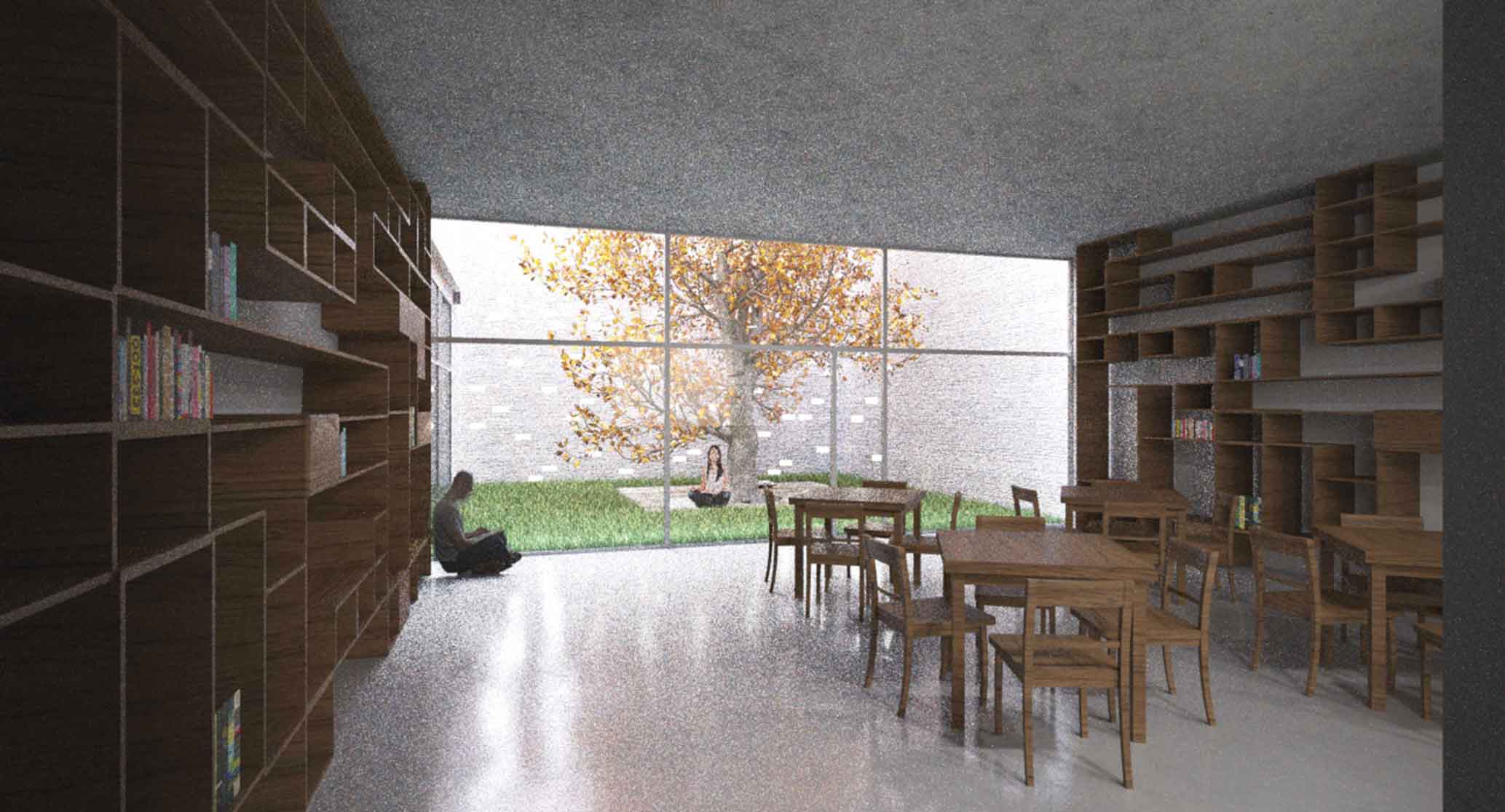 Galerie České Budějovice - vizualizace interiéru galerijní kavárny. Autor: Kurz architekti 