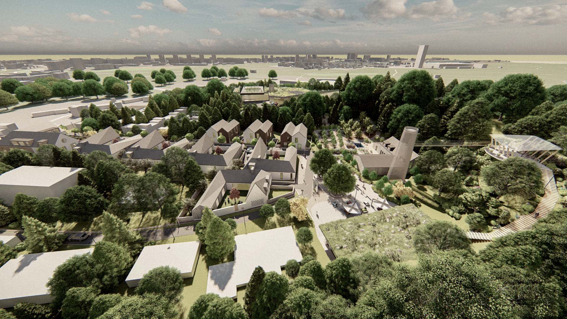 Vizualizace rezidenčního komplexu Jenerálka KKCG - ptačí pohled. Autor: Kurz architekti 