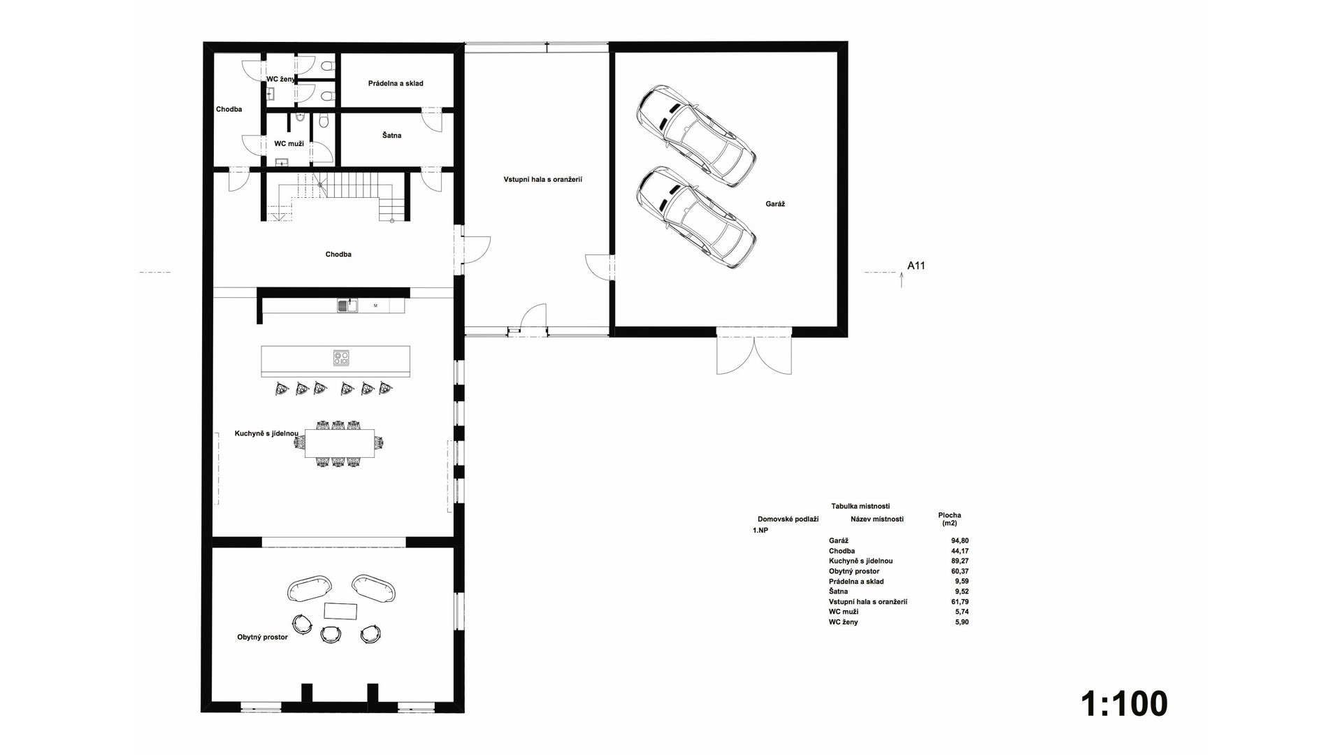 Rezidence Jenerálka KKCG - půdorys domu správce - 1.NP. Autor: Kurz architekti 