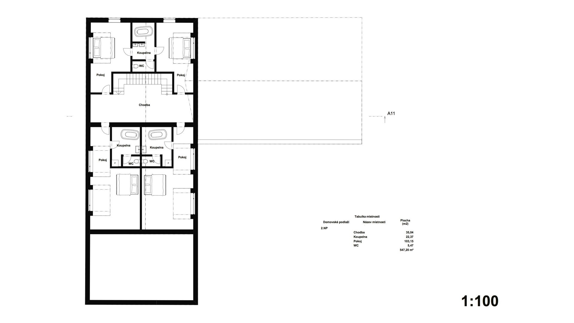 Rezidence Jenerálka KKCG - půdorys domu správce - 2.NP. Autor: Kurz architekti 