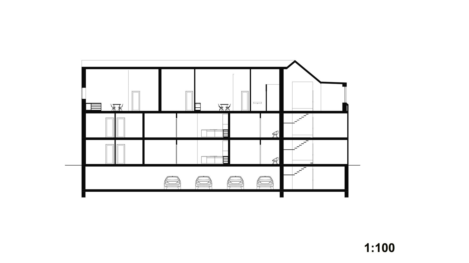 Rezidence Jenerálka KKCG - řez bytového domu. Autor: Kurz architekti 