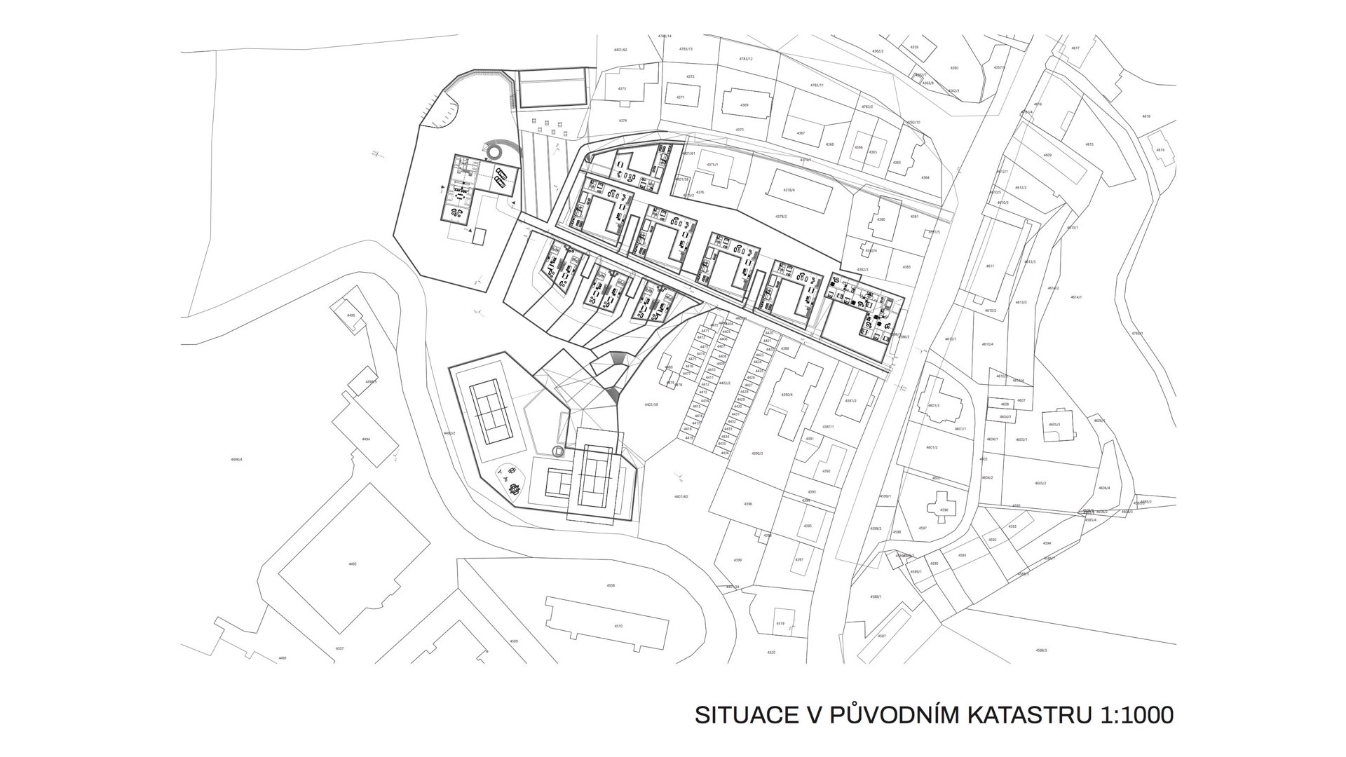 Rezidence Jenerálka KKCG - situace katastr. Autor: Kurz architekti